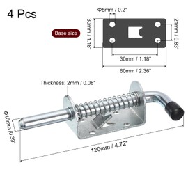 sourcing map Barrel Bolt Latch, 4Pcs 10x120mm - Carbon Steel Galvanized Spring Loaded Gate Latch Pin, Sliding Door Lock for Trailer Doors Cabinets Chests Tailgate (Silver)