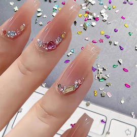 3000 Colorful Rhinestones Nail Charms Mini Heart Star Flowers Multi Shape Designs Nail Art Charms 3D Flat Back Kawaii Nail Gems Jewelry Nail Rhinestones for Women Girls Acrylic Nail DIY Decoration