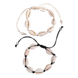 VBRHFRIF 2 Pieces Of Shell Braided Bracelets, Adjustable Bracelets, Vintage Shell Bracelets, Beach Jewelry, Beach Ankle Jewelry, Summer Seaside Anklets