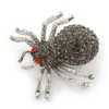 Dim Grey Pave-set Diamante 'Spider' Brooch In Burn Silver -