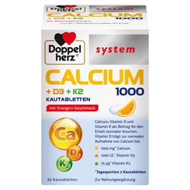 Doppelherz Calcium 1000 + D3 + K2 System - Calcium as a Contribution to Normal Bone Maintenance - 60 Chewable Tablets
