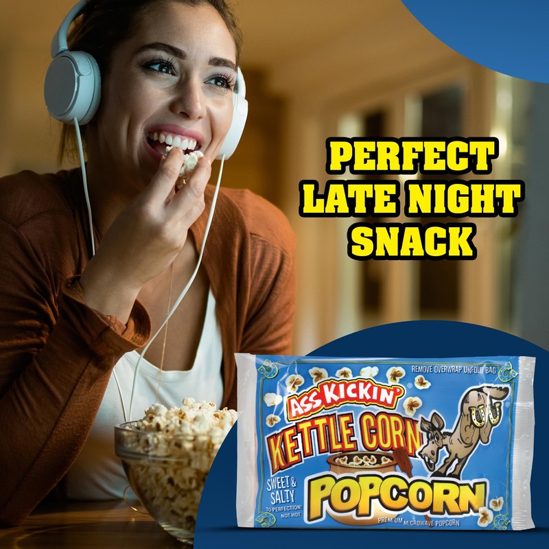 ASS KICKIN' Kettle Corn Microwave Popcorn Bags - 3 Pack