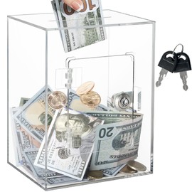 Imeepa Clear Piggy Bank with Lock and Key, Large Acrylic Piggy Banks for Kids Adults, Clear Openable Money Saving Box for Cash Coins, Reusable Saving Box for Real Money (Clear)