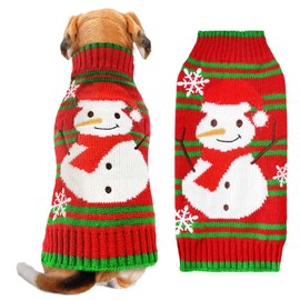 ABRRLO Dog Christmas Jumper Stripe Snowman Outfits Ugly Xmas Pet Sweater Puppy Cat Holiday Costume New Year Clothes Gift for Small Medium Large Dogs (Red Green Snowman,XXL)