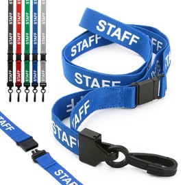 CKB LTD Staff LANYARDS Breakaway Safety Lanyard Pre-Printed Text Neck Strap Swivel Plastic Clip for ID Card Holder - Pull Quick Release Design (Pack of 10, Blue)