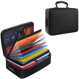 Fireproof Document Box File Organizer with Lock, Fireproof Document Bag Waterproof Fire Proof File Boxes Travel Important Document Organizer Holder Portable File Organizer Document Storage (Black)