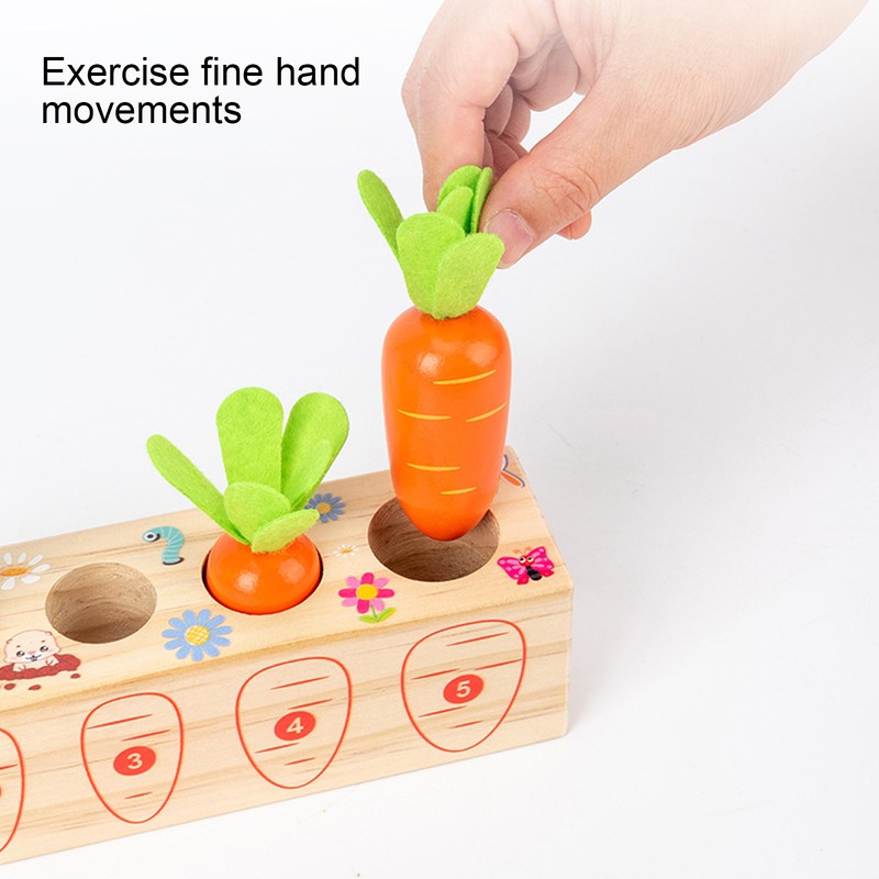 Wooden Pull Carrot Game Number Fine Motor Skill Toy Matching