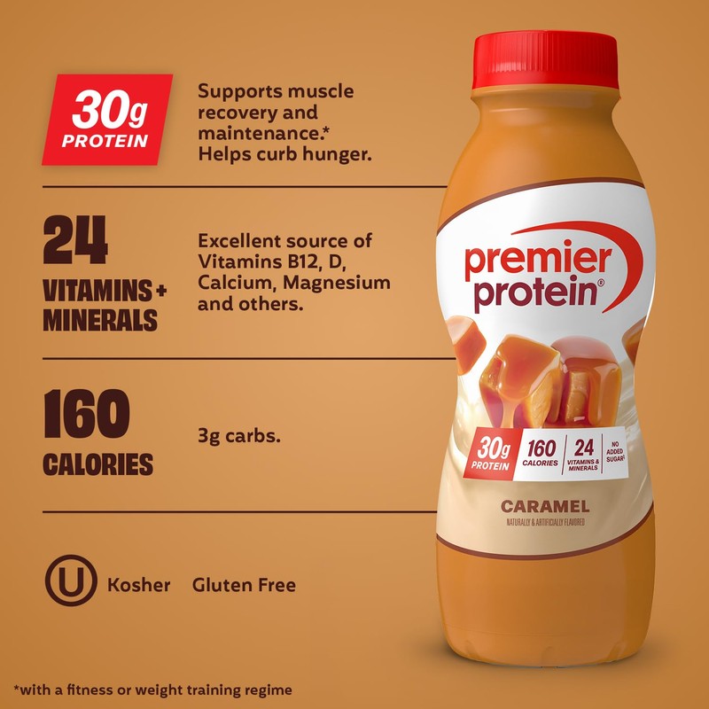 Premier Protein Shake, Caramel, 30g Protein, No Added Sugar, 24