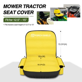 Porch Shield Tractor Seat Cover – Waterproof Riding Lawn Mower Seat Cover with Buffer Base Lawnmower Seat Replacement Cover Up to 15”(Black and Yellow)