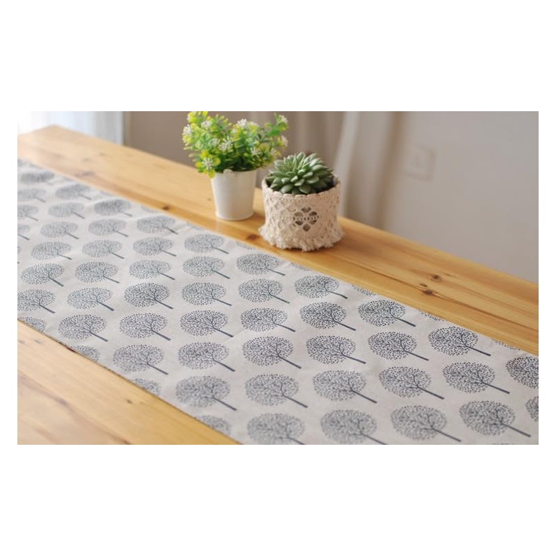 CosyAurora Linen Table Runner Mulberry Trees Beige, Seasonal Kitchen Dining
