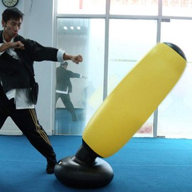 Sandbag Boxing Bag Sandbag PVC 160cm Fitness Inflatable Column Tumbler Punching Bag with Thick Base for Adults and Kids (Yellow)