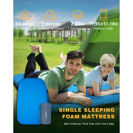 KingCamp Self Inflating Sleeping Pad for Camping Insulated Camping Mattress 11 R-Value Ultra Comfortable 3" Thick Wide Sleeping pad for Tent Traveling and Family Camping Deluxe Series Double Blue