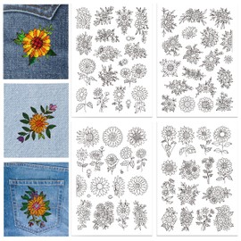 GLOBLELAND 4 Sheets Sunflowers Pattern Water Soluble Embroidery Hand Sewing Stabilizers for Fabric Stitch Practice Embroidery Stickers Wash Away Stabilizers for Embroidery Beginners Lovers