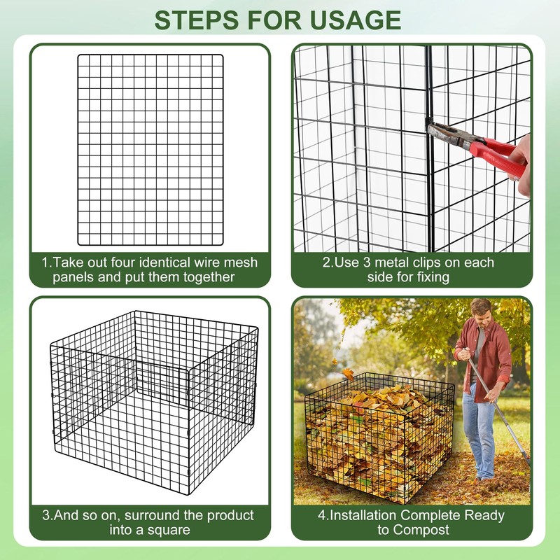 Large Compost Bin Outdoor, Square Mesh Garden Wire Compost Bin