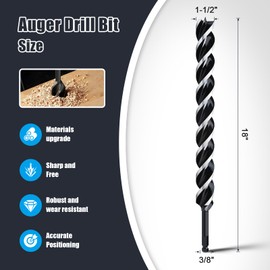 WOBLLMX 1-1/2'' x 18'' Auger Drill Bit for Wood, Hex Shank Tri Flute Ship Auger Long Drill Bit for Soft and Hard Wood,Tree Stump,Plastic,Drywall and Composite Materials