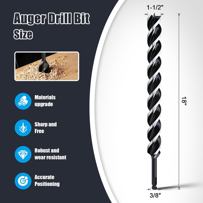 WOBLLMX 1-1/2'' x 18'' Auger Drill Bit for Wood, Hex