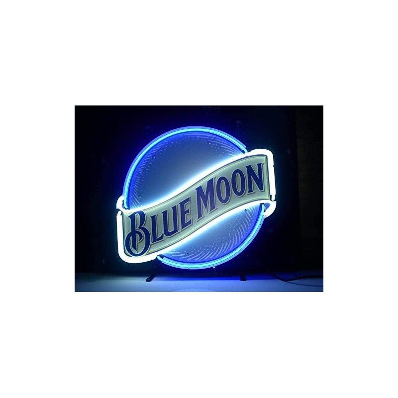 Real Glass Neon SignBlue Moon Metal Frame 42X32CM decoration Light