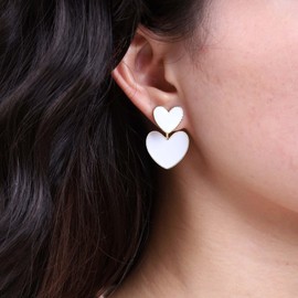Inateannal Vintage Heart Ear Jacket Earrings Enamel Heart Stud Earrings White Heart Dangle Earrings Front Back Love Heart Earrings Jewelry for Women and Girls