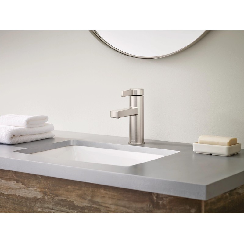 Moen Beric Spot Resist Nickel Modern One-Handle Single Hole Bathroom