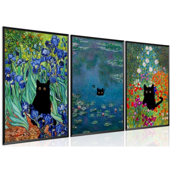Muwak Monet Wall Art Set of 3 - Funny Cat