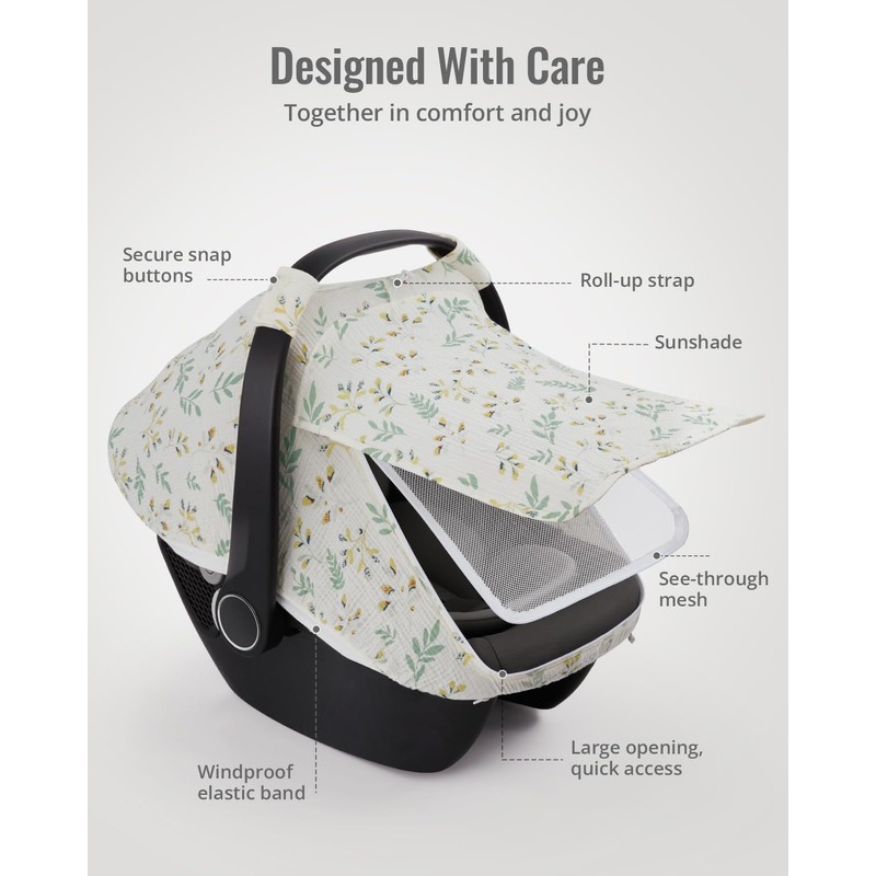 Blissful Diary Baby Car Seat Cover, Extra Large Mesh Window,