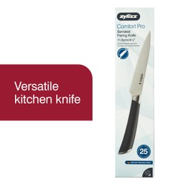 Zyliss Comfort Pro Serrated Paring Knife - Full Tang Vegetable & Bread Knife - Ice Hardened Stainless Steel Serrated Knife - Cutlery with Antibacterial Handle - Black/Stainless Steel - 4.5 Inches