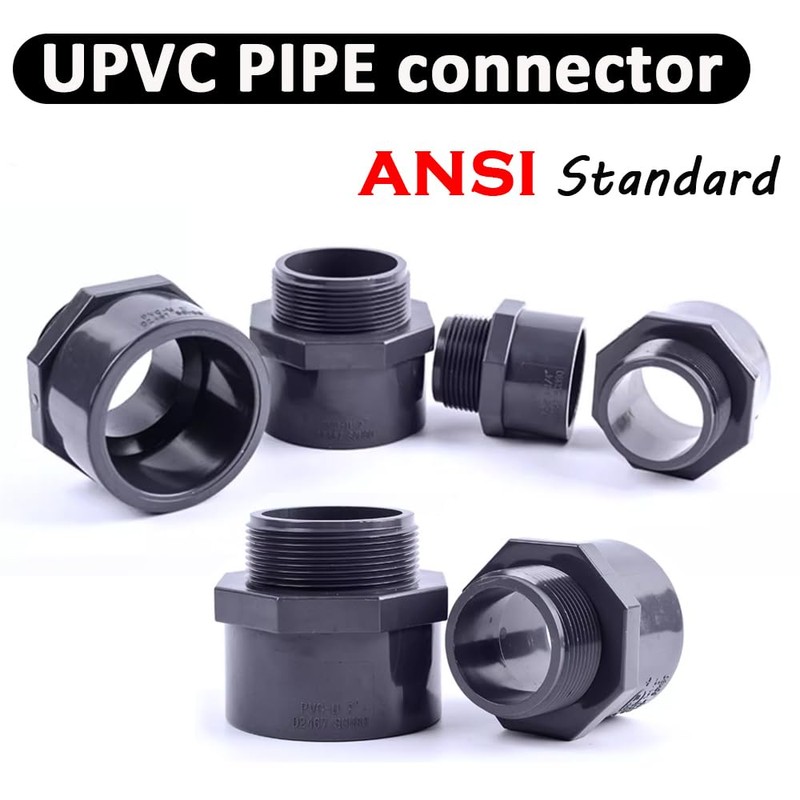 UPVC Pipe Threaded Connector, Industrial Grade ANSI SCH80 Gray U-PVC