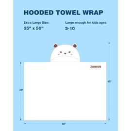ZIONOR Hooded Bath Towel for Kids - 50''L x 35''W Extra-Large Hooded Towels for Big Kids 6-10, Kids Beach Towels Made from Bamboo Rayon, Suitable for Bath, Pool, Beach(White Bear)