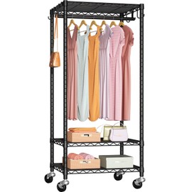 FUTASSI P6 Mini Rolling Clothes Rack Heavy Duty, Clothing Racks for Hanging Clothes, Freestanding Garment Rack with Wheels, Portable Closet Rack Max Load 360LBS, 23.6''W x 14''D x 74.6''H, Black