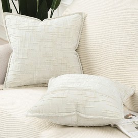 MADIZZ Pack of 2 Chenille Throw Pillow Covers 18x18 Inch Cream White Soft Neutral Decorative Throw Pillows for Couch Sofa Boho Accent Cushion Covers Modern Farmhouse Home Decor for Bedroom Living Room