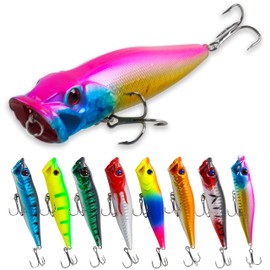 Topwater Fishing Lures Kit 8pcs Surf Fishing Popper Lures Hard Baits Topwater Bass Fishing Lures Floating Lures Pencil Popper Swimbaits for Bass Trout Walleye Freshwater Saltwater