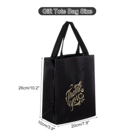 MECCANIXITY 12pcs Reusable Gift Bags, Black Tote Glossy Grocery Shopping Bag with Handles for Birthday Parties, Wedding, Christmas - 7.9"x10.2"x3.9"/ Gold Words
