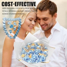 LatinaFlorista 300Pcs Premade Satin Ribbon Rose Petals Half-Finished for Eternal Rose DIY Ramos Forever Flowers Bouquets Everlasting Floral,for Wedding,Anniversary,Birthday (300 Pcs Light Blue)