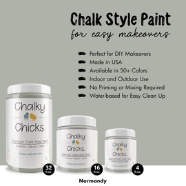 Chalky Chicks 4 Fl Oz Matte Normandy (Light Gray) Chalk Paint for Furniture Without Sanding - No Prep Furniture Paint No Sanding All in One for Crafts, Wood, Walls, Cabinet, Metal, Dresser, Farmhouse
