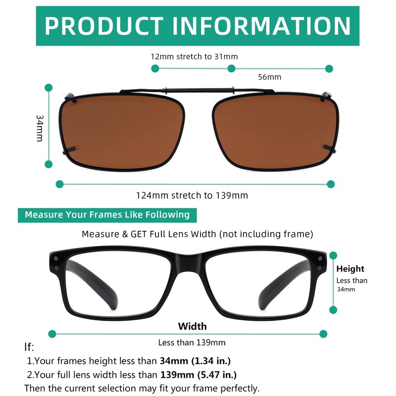 Eyekepper Metal Frame Rim Polarized Lens Clip On Sunglasses 56