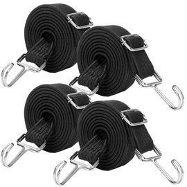 SupLetsico Adjustable Bungee Cords With Hooks, 4 Pack 2M Elastic Bungee Straps Long Elasticity Rope Heavy Duty Bungee Strap with hook for Motorcycle, Car, Bike Luggage Fixings Straps Width 1.12" Black