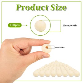 HFBOBP Pack of 100 25 mm Wooden Beads for Threading with Craft Ropes, Round Wooden Beads, Natural, Untreated Beads Wood for Crafts, DIY Jewellery, Bracelet, Necklace Decorations