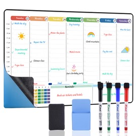 POPRUN Dry Erase Board Weekly Calendar Whiteboard for Wall & Fridge(Any Smooth Surface), 16.5"x11" Self-Adhesive Schedule Board with Hourly Time Slots,Perfect as Weekly Planner Board for School/Family
