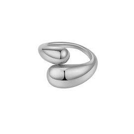 KURTCB Chunky Open Ring 14k Gold Plated Minimalist Adjustable Dome Teardrop Wide Bold Statement Ring for Women(Silver)