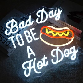 Bad Day To Be A Hot Dog Neon Sign Funny Foods LED Light for BBQ Grilling Party Hot Dog Cart Shop Restaurant Wall Decor Independence Day Fourth of July Lamp Decoration