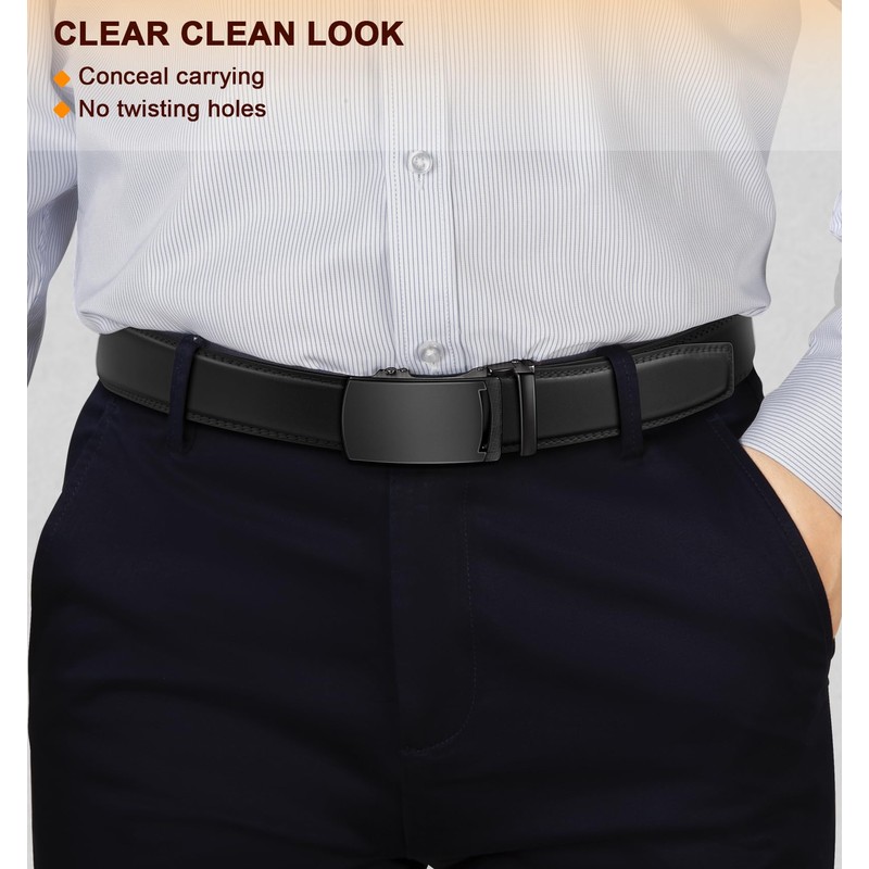KEMISANT Men's Automatic Belt Ratchet Automatic Buckle Leather Belt for