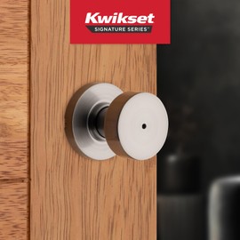 Kwikset Pismo Interior Privacy Door Knob with Lock, Door Handle For Bathroom and Bedroom, Satin Nickel Keyless Turn Lock Doorknob, with Microban Protection
