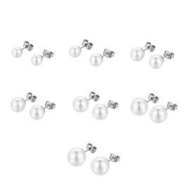 7 Pairs Pearl Stud Earrings Set Imitation Pearl Mixed Sizes Hypoallergenic Earrings Multiple Piercing Stud Pearl Earrings (4mm-10mm)-Silver