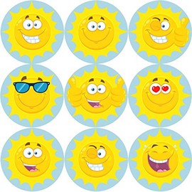 144 Happy Sun 30 mm Summer Reward Stickers for School Teachers, Parents