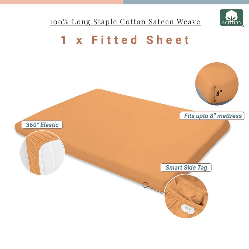 Pizuna Travel Cot Fitted Sheet 60 x 120 cm, Apricot