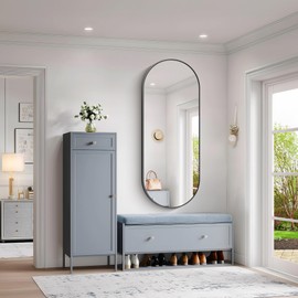 GLASHOM 24x60 Inch Black Oval Mirror for Bathroom Vanity, Black Metal Framed Bathroom Mirrors for Wall, Wall Mounted Mirror for Bedroom Living Room Entryway Wall Hang Vertical and Horizontal