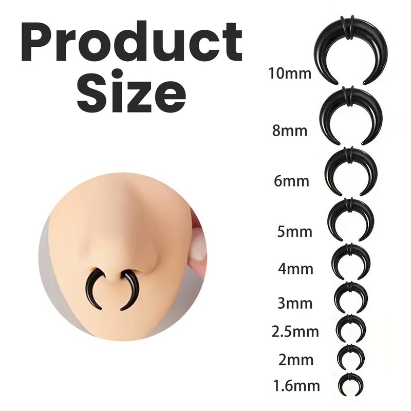 fKiZanthene Septum Stretching Kit, 18Pcs Acrylic Piercing Rings, Black C
