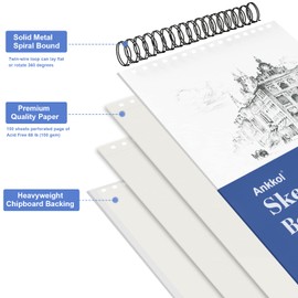 5.5 x 8.5 Sketchbook - Mini Sketch Book - 100 Sheets (68 lb/100gsm) Sketch Pad, Acid-Free Drawing Paper Top Spiral Sketchpad for Dry Media