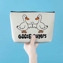 Funny Goose Bumps Pun Makeup Bag Cute Animal Humor Cosmetic Bag Goose Lovers Gifts Friendship Gifts for Women Girls Best Friends Bestie Daughter Sisters Christmas Birthday Gifts Travel Toiletry Bag