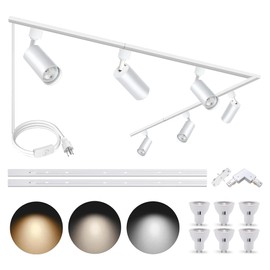 Bravsekai Plug in 3CCT Track Lighting Complete Kit with 2 * 3.28FT H Track Light Rails and 120V 6x10W GU10 Track Lighting Heads Brightness Dimmable Ceiling Spotlight Fixture for Accent Illumination